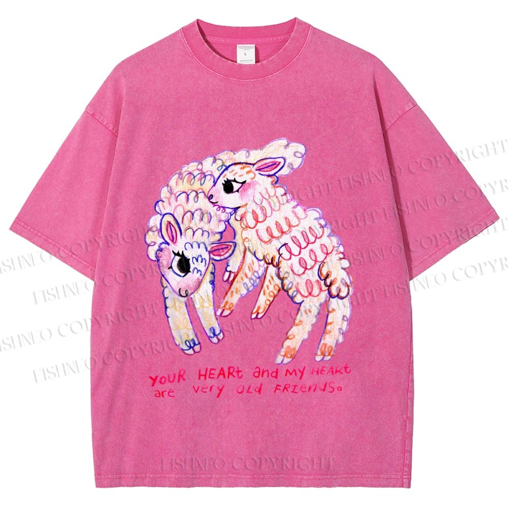 Unisex Sheep Friends Printed Washed Tee
