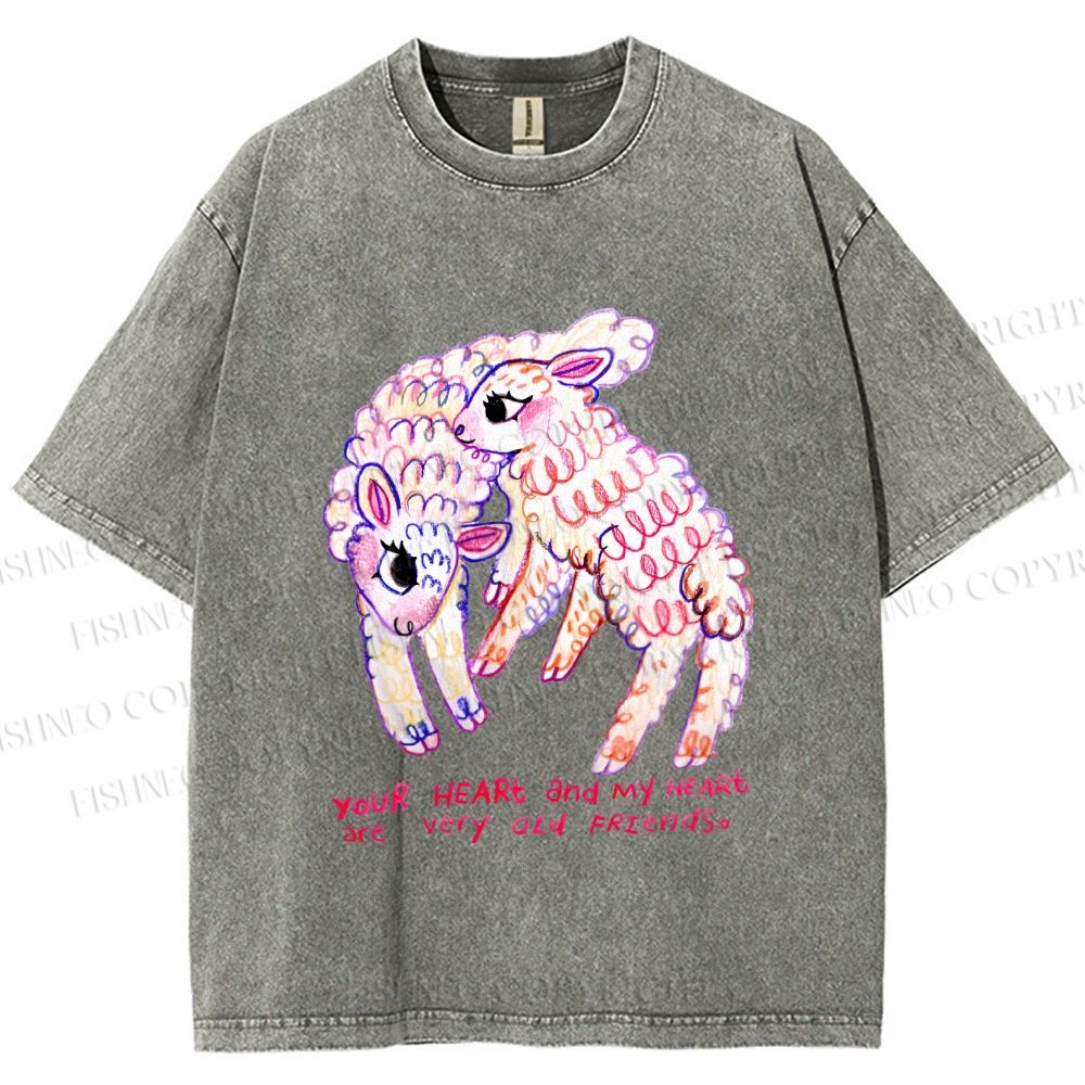 Unisex Sheep Friends Printed Washed Tee