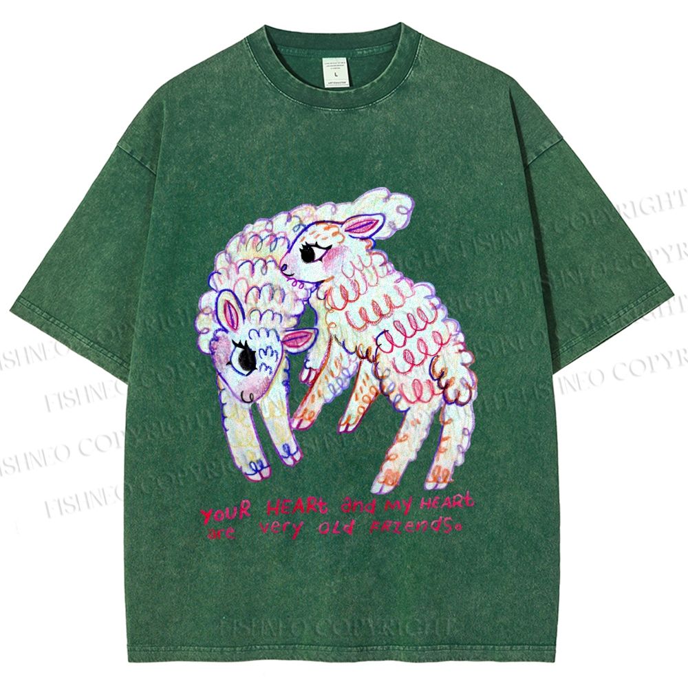 Unisex Sheep Friends Printed Washed Tee