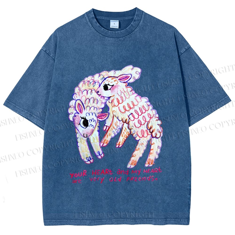Unisex Sheep Friends Printed Washed Tee