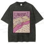 Unisex Lazy Cat Give Yourself Time to Rest Printed Washed Tee