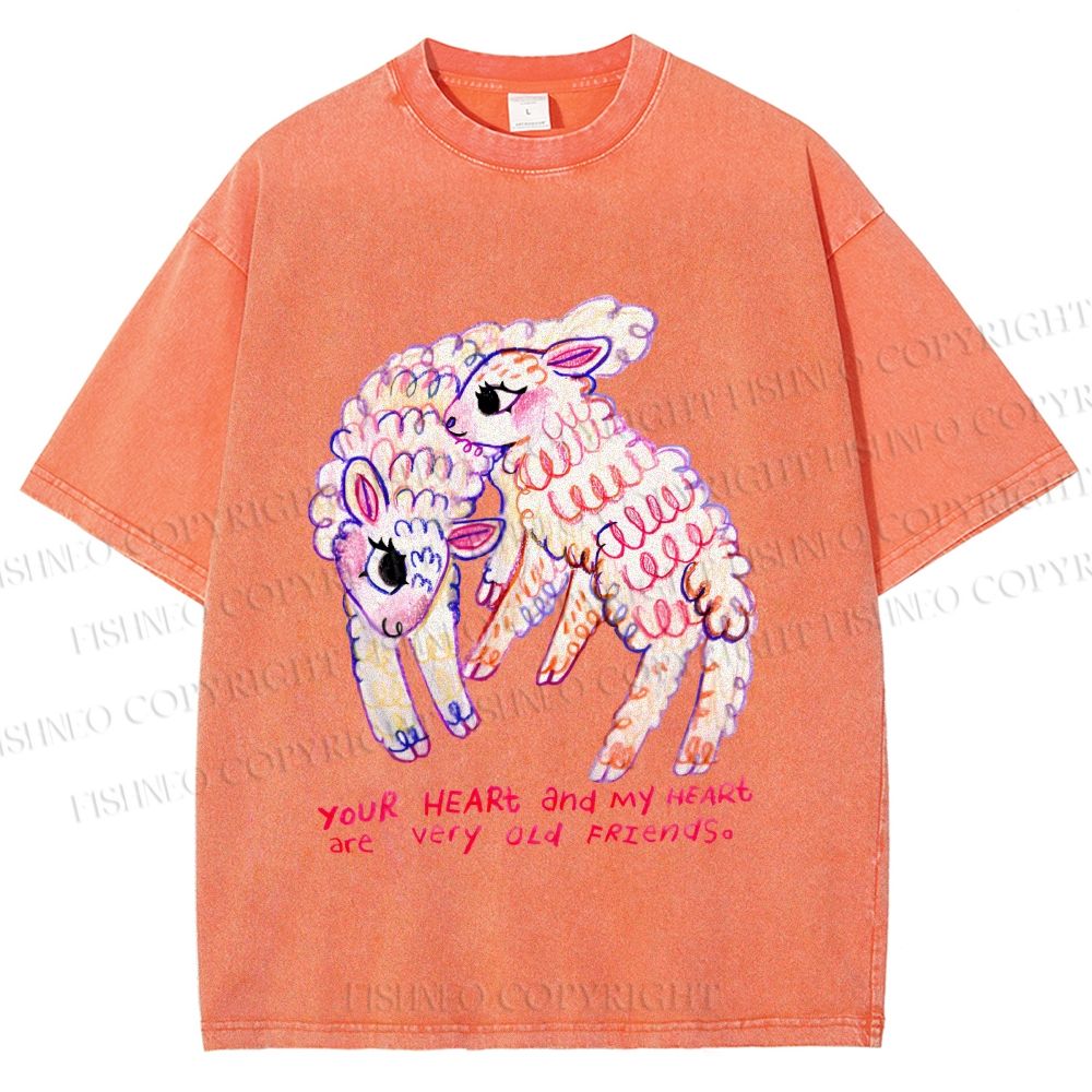 Unisex Sheep Friends Printed Washed Tee