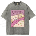 Unisex Lazy Cat Give Yourself Time to Rest Printed Washed Tee