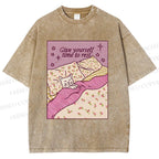 Unisex Lazy Cat Give Yourself Time to Rest Printed Washed Tee