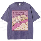 Unisex Lazy Cat Give Yourself Time to Rest Printed Washed Tee