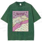 Unisex Lazy Cat Give Yourself Time to Rest Printed Washed Tee