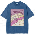 Unisex Lazy Cat Give Yourself Time to Rest Printed Washed Tee