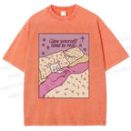 Unisex Lazy Cat Give Yourself Time to Rest Printed Washed Tee