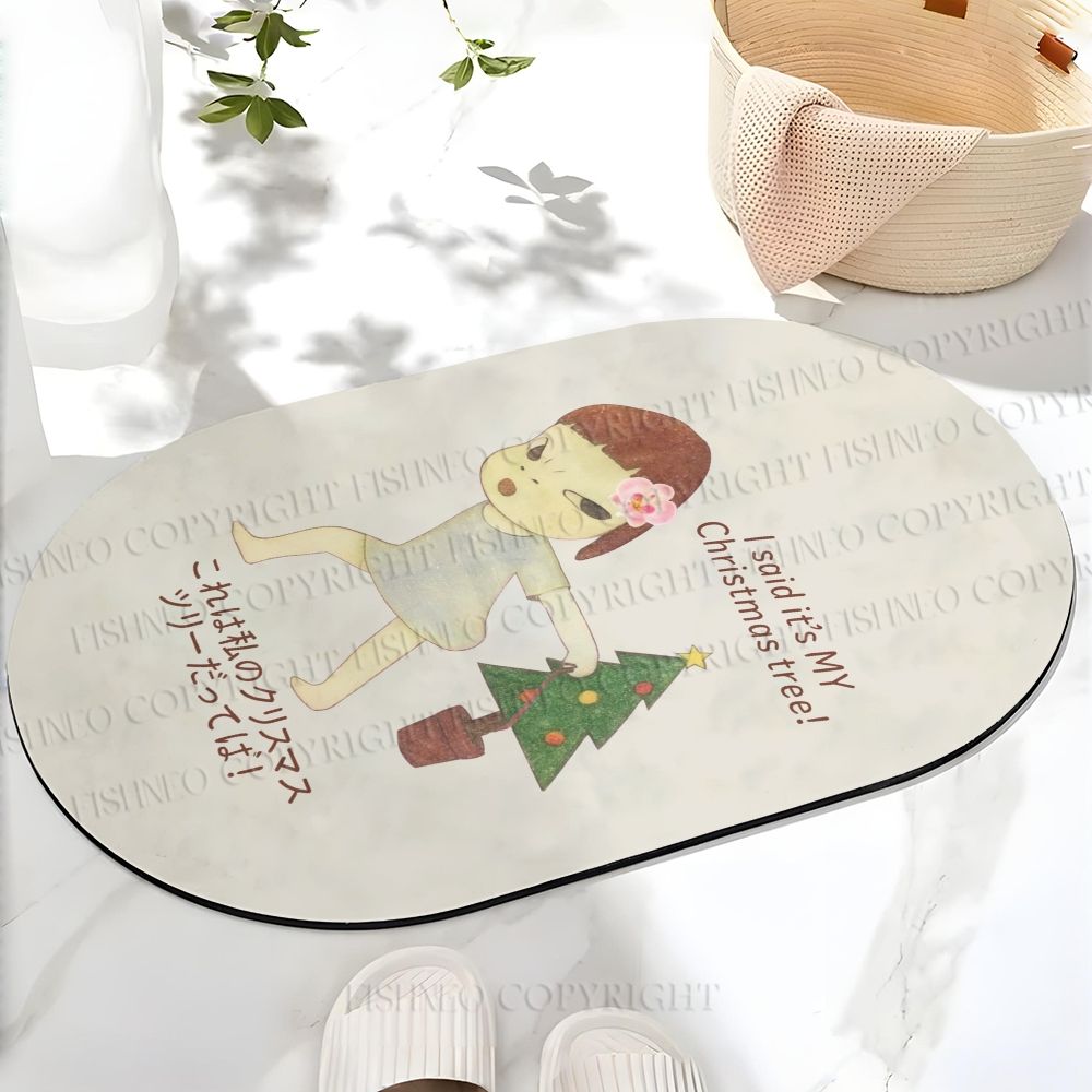 Yoshitomo Nara Christmas Tree Printed Bath Mat