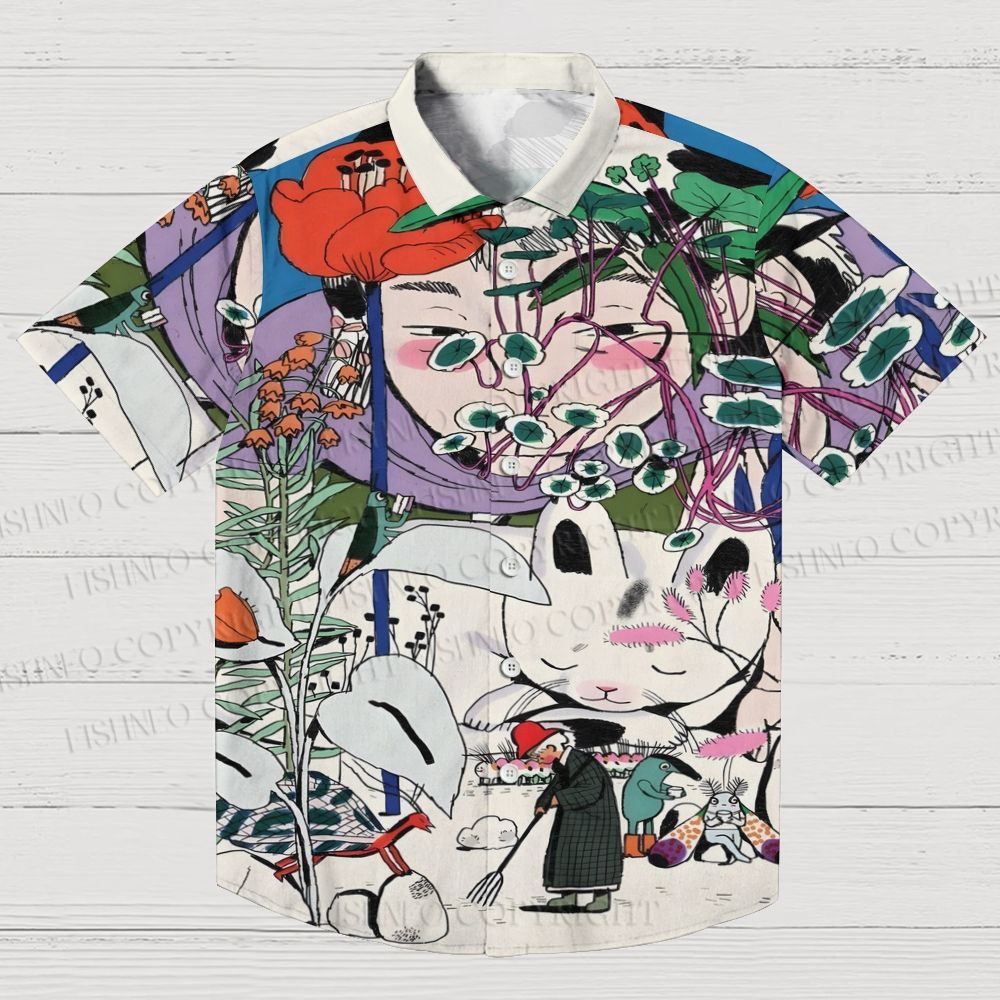 Vintage Graffiti Printed Men's Short-sleeved Shirts