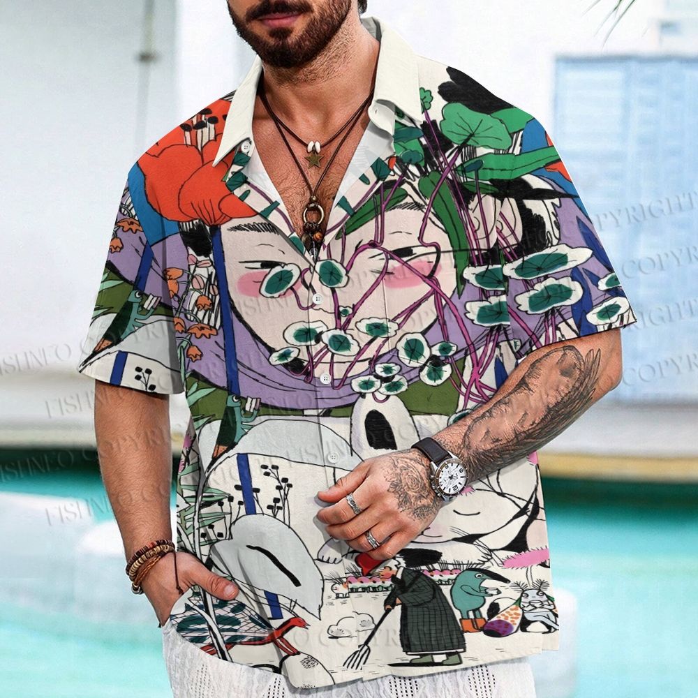 Vintage Graffiti Printed Men's Short-sleeved Shirts
