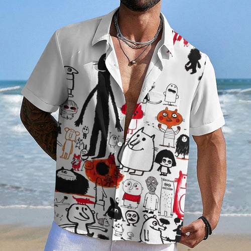 Funny Graffiti Printed Men's Short-sleeved Shirts