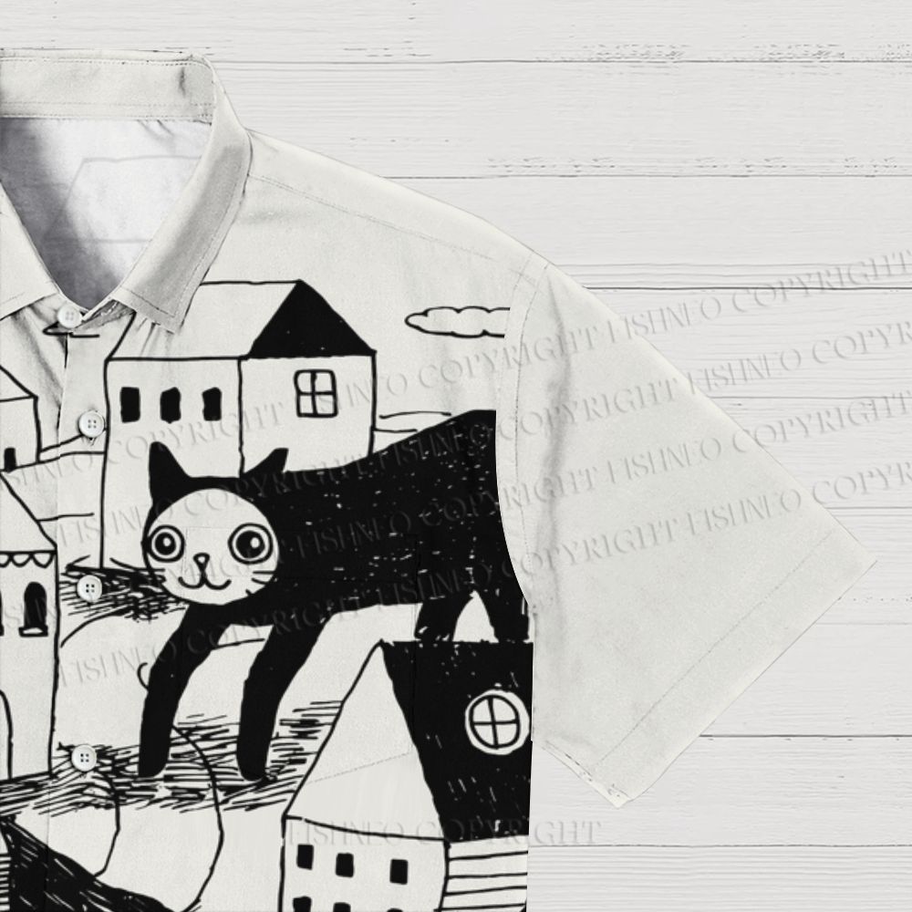 Giant Cat Village Printed Men's Short-sleeved Shirts