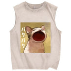 Pop Cat Vintage Distressed Washed Tank Top