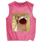 Pop Cat Vintage Distressed Washed Tank Top