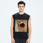 Pop Cat Vintage Distressed Washed Tank Top