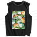 Unisex Cartoon Frog Printed Washed Tank Top