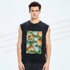 Unisex Cartoon Frog Printed Washed Tank Top