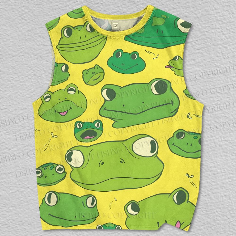 Unisex Cartoon Funny Frog Printed Tank Top