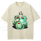 Unisex Musical Frog Printed Washed Tee