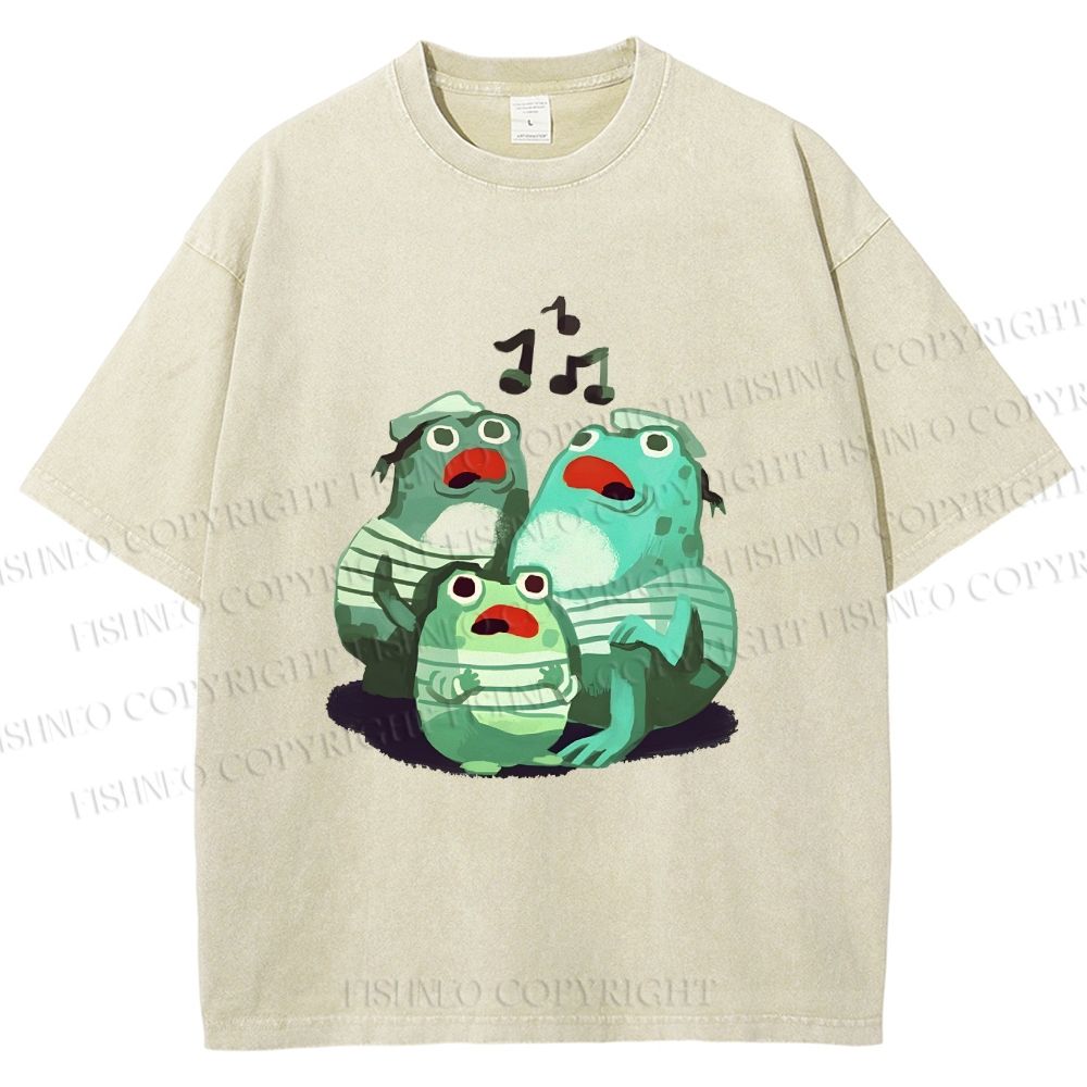 Unisex Musical Frog Printed Washed Tee