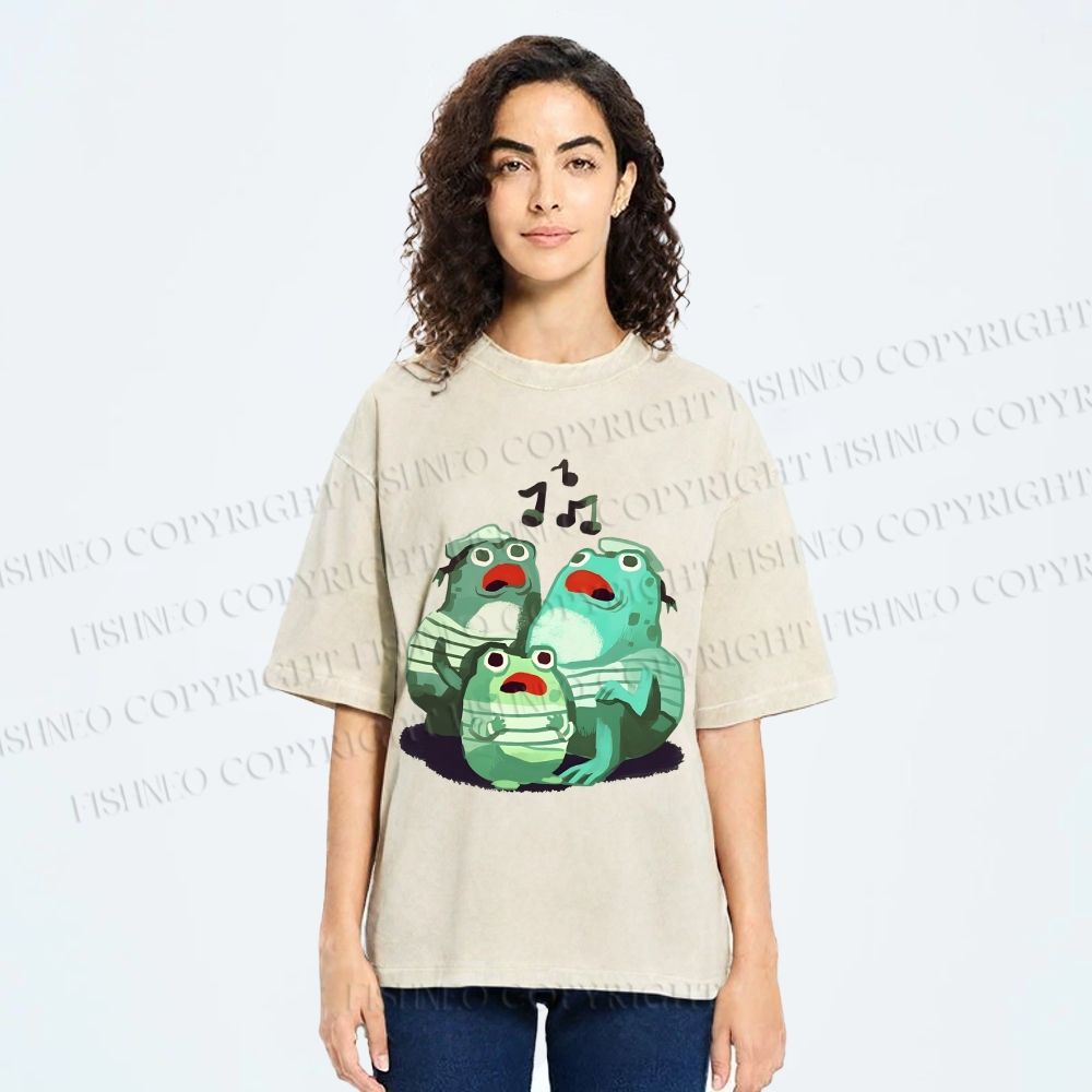 Unisex Musical Frog Printed Washed Tee