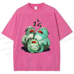 Unisex Musical Frog Printed Washed Tee