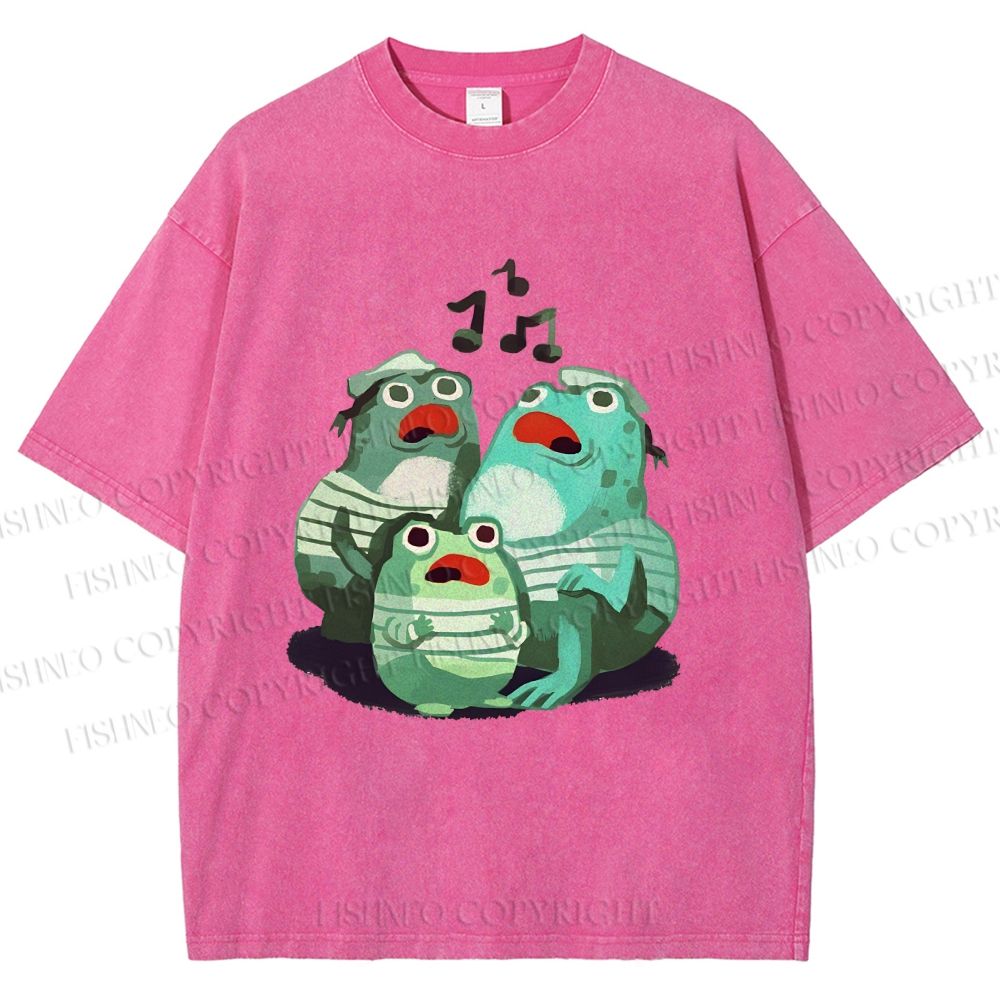 Unisex Musical Frog Printed Washed Tee