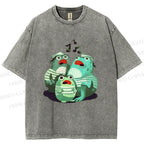 Unisex Musical Frog Printed Washed Tee