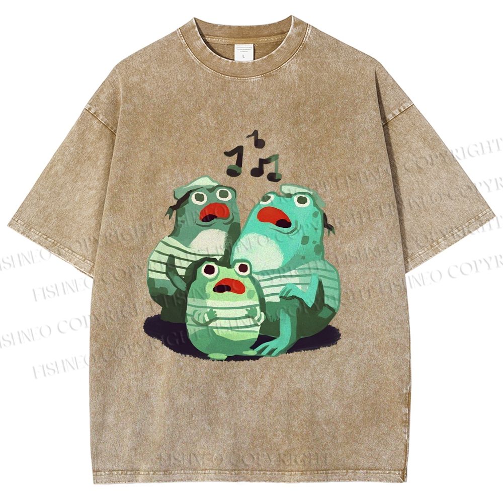 Unisex Musical Frog Printed Washed Tee