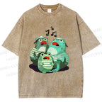 Unisex Musical Frog Printed Washed Tee