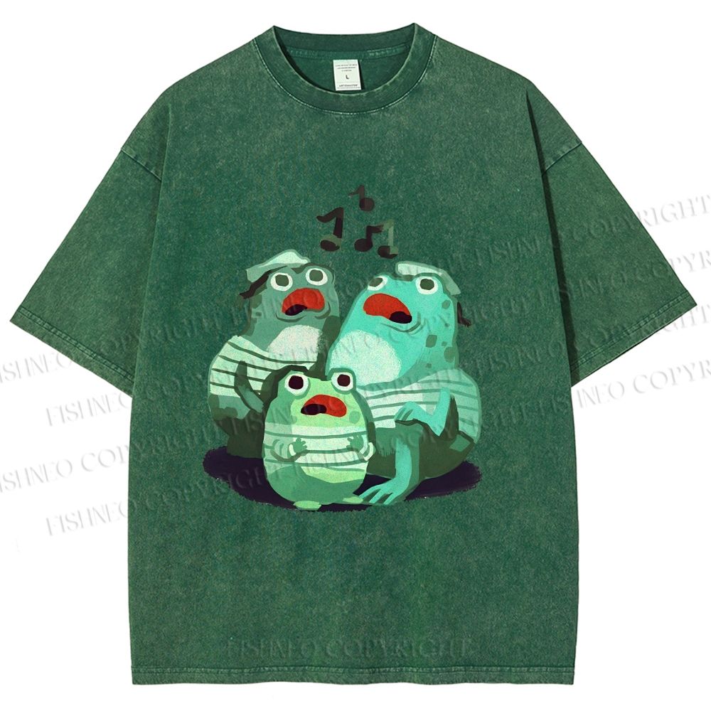 Unisex Musical Frog Printed Washed Tee