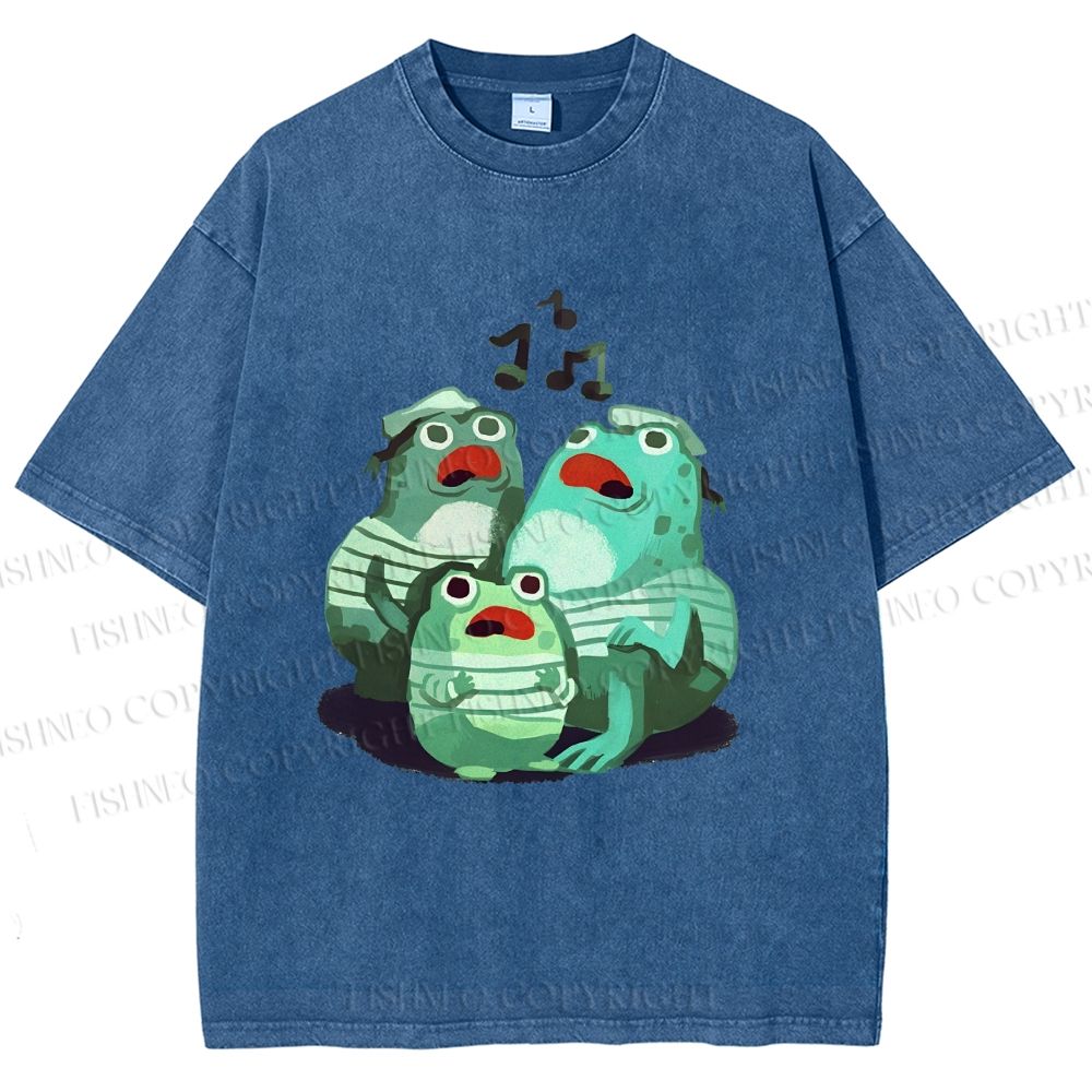 Unisex Musical Frog Printed Washed Tee