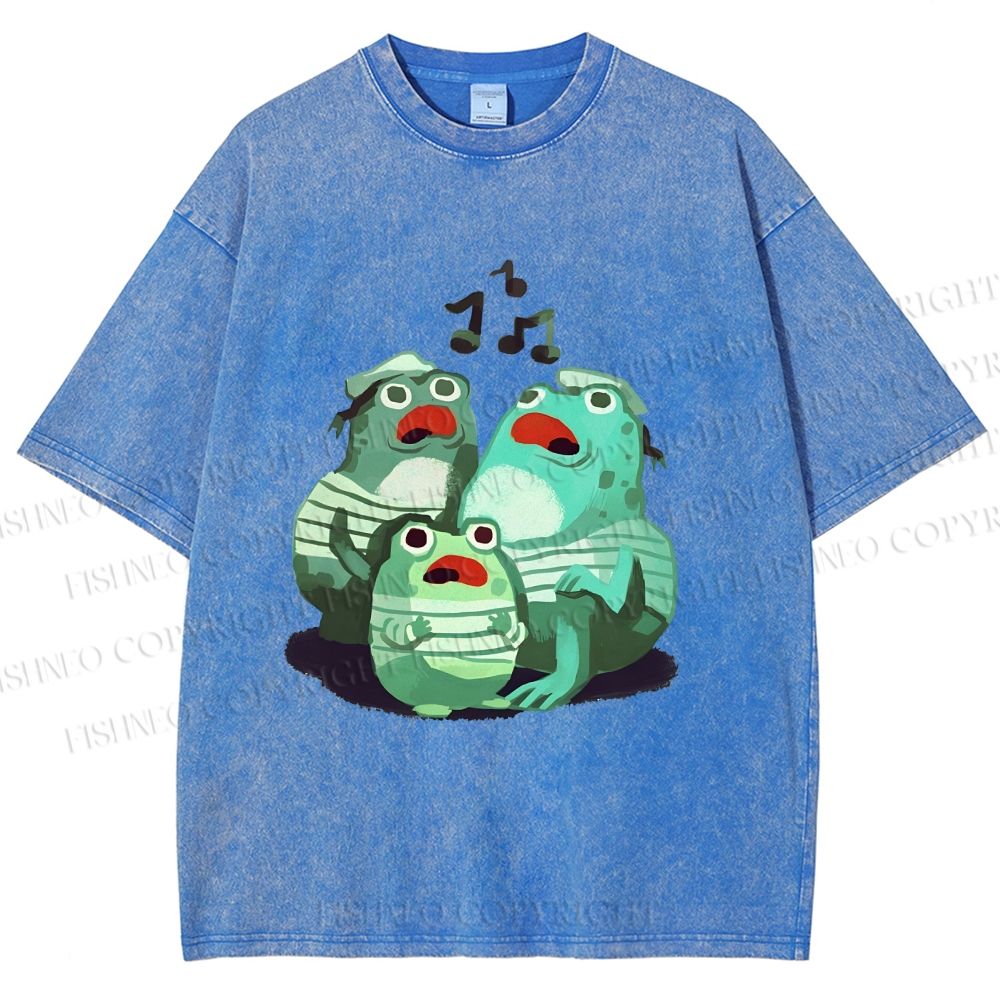 Unisex Musical Frog Printed Washed Tee
