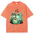 Unisex Musical Frog Printed Washed Tee