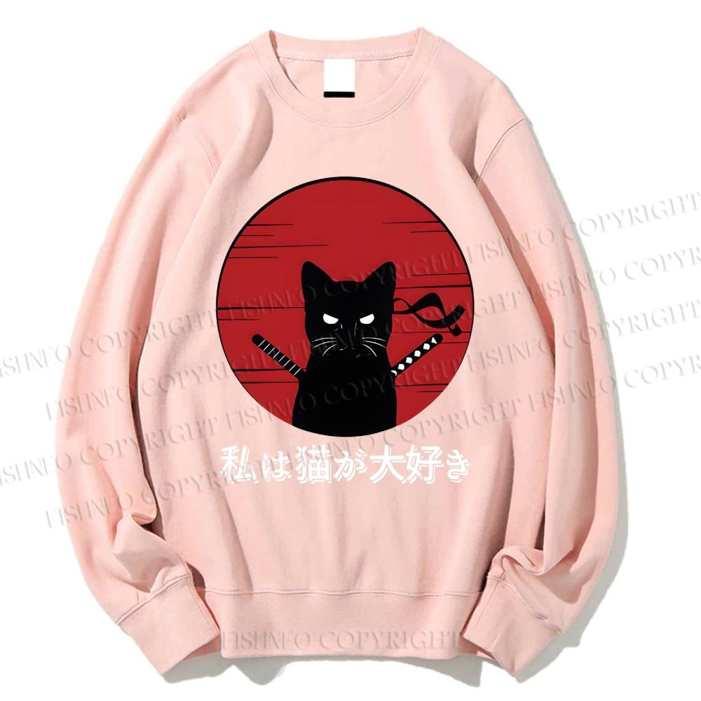 Unisex Samurai Cat Printed Sweatshirt