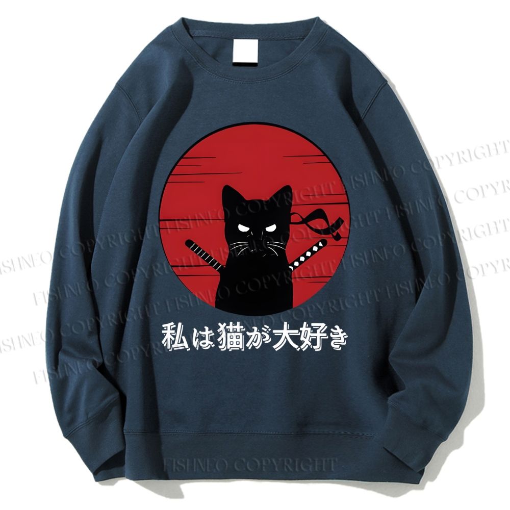 Unisex Samurai Cat Printed Sweatshirt