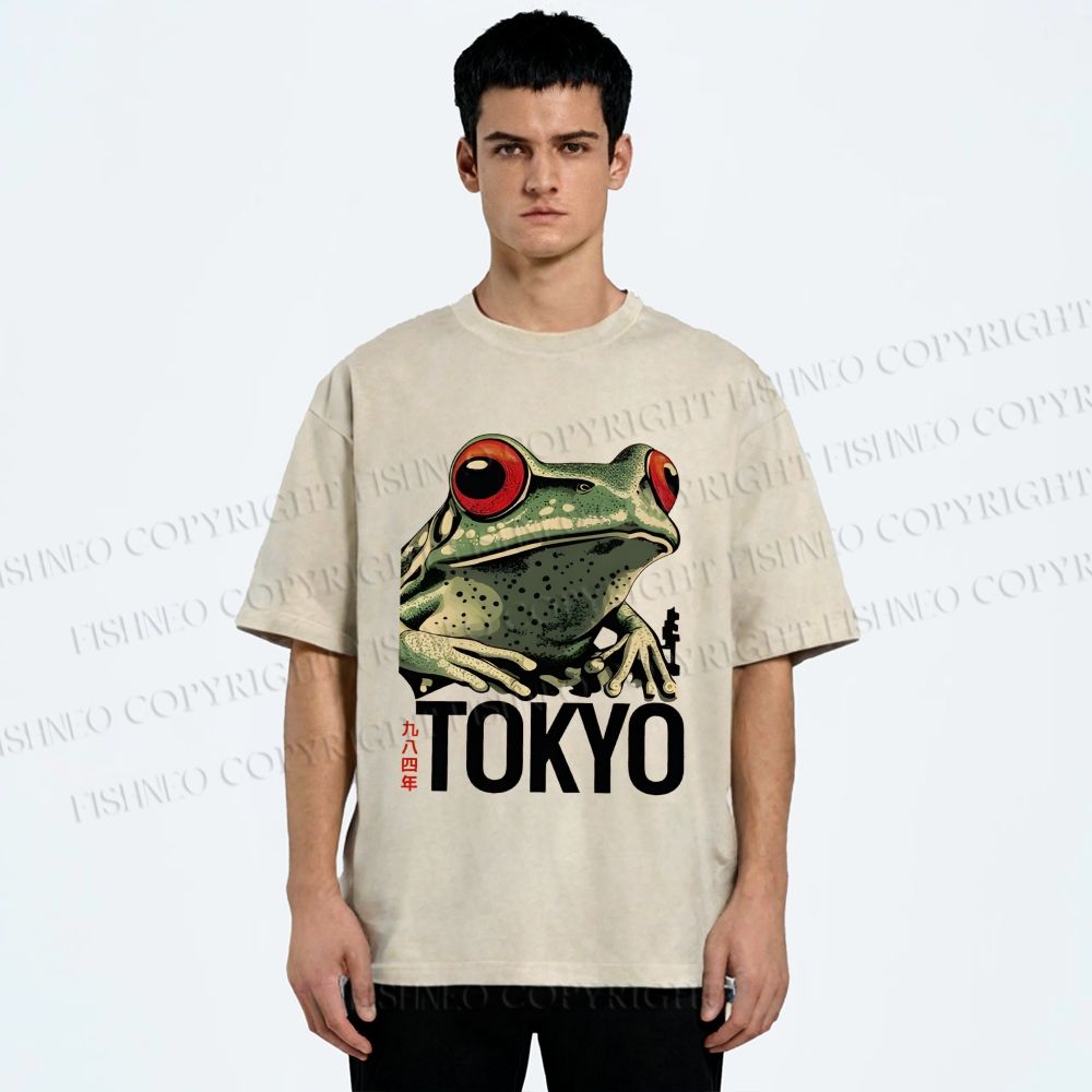 Unisex Tokyo Frog Printed Washed Tee