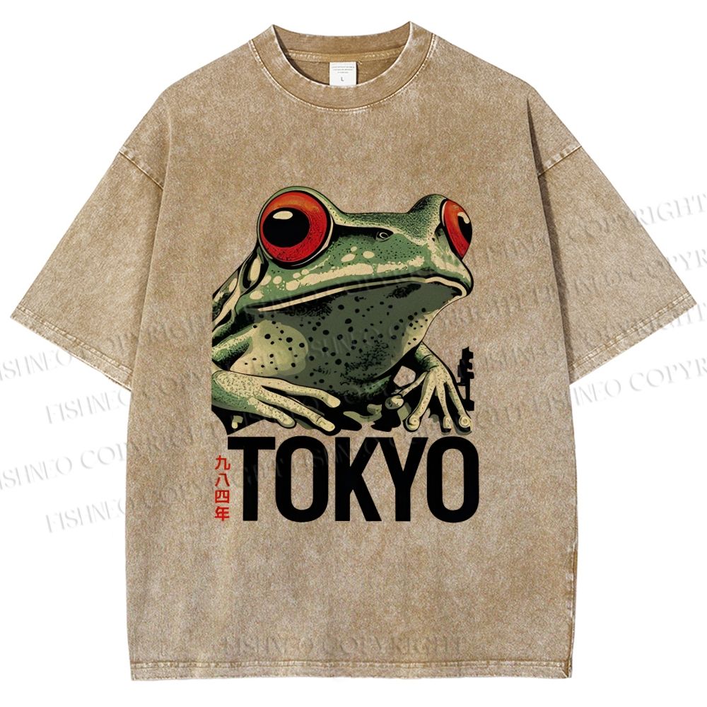 Unisex Tokyo Frog Printed Washed Tee