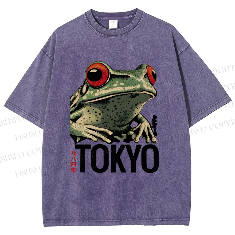 Unisex Tokyo Frog Printed Washed Tee