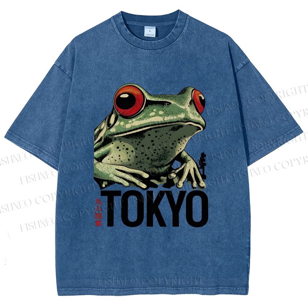 Unisex Tokyo Frog Printed Washed Tee