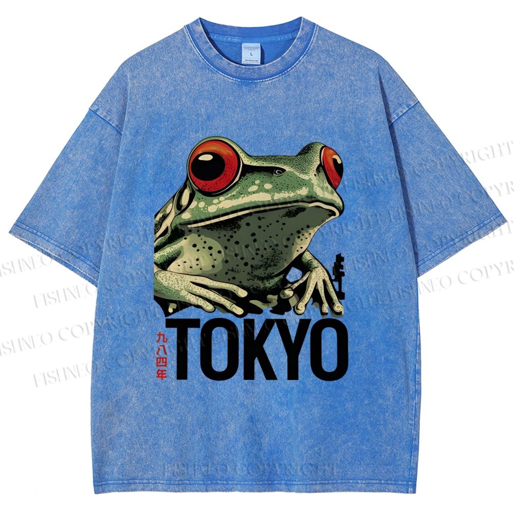 Unisex Tokyo Frog Printed Washed Tee