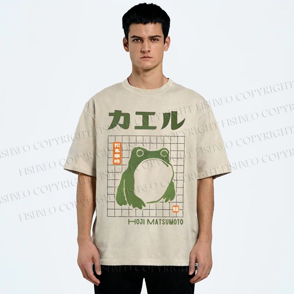 Unisex Matsumoto Hoji Japanese Frog Printed Washed Tee