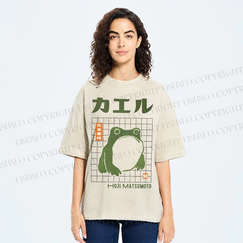 Unisex Matsumoto Hoji Japanese Frog Printed Washed Tee