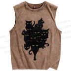 Unisex Ninja Shadow Cat Printed Washed Tank Top