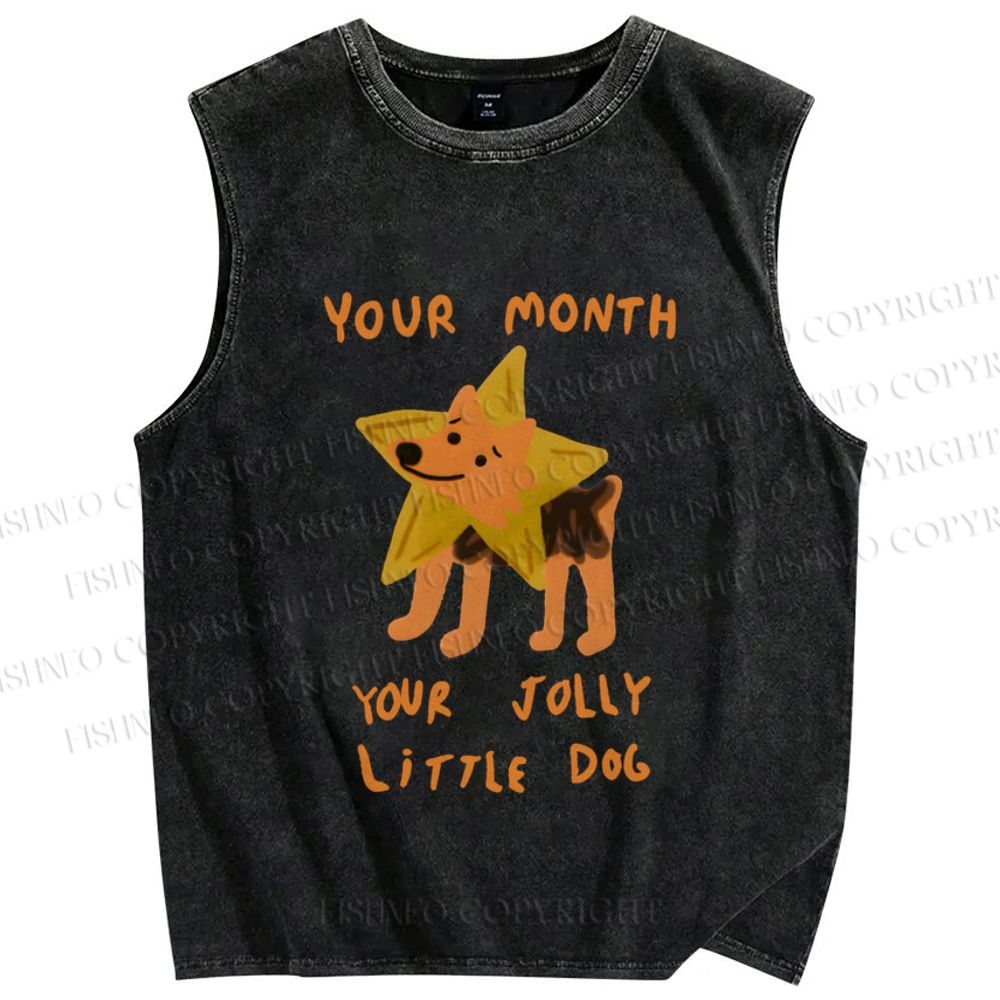 Unisex Your Jolly Little Dog Printed Washed Tank Top