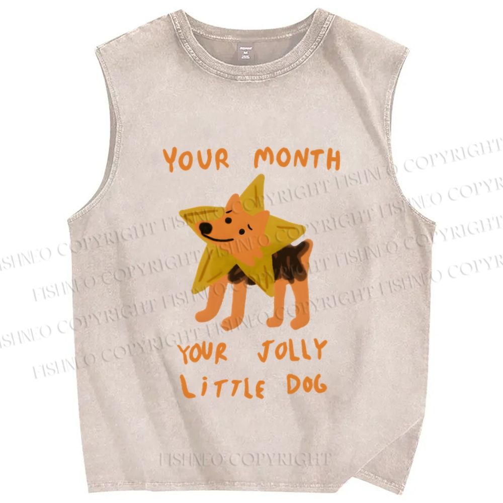 Unisex Your Jolly Little Dog Printed Washed Tank Top