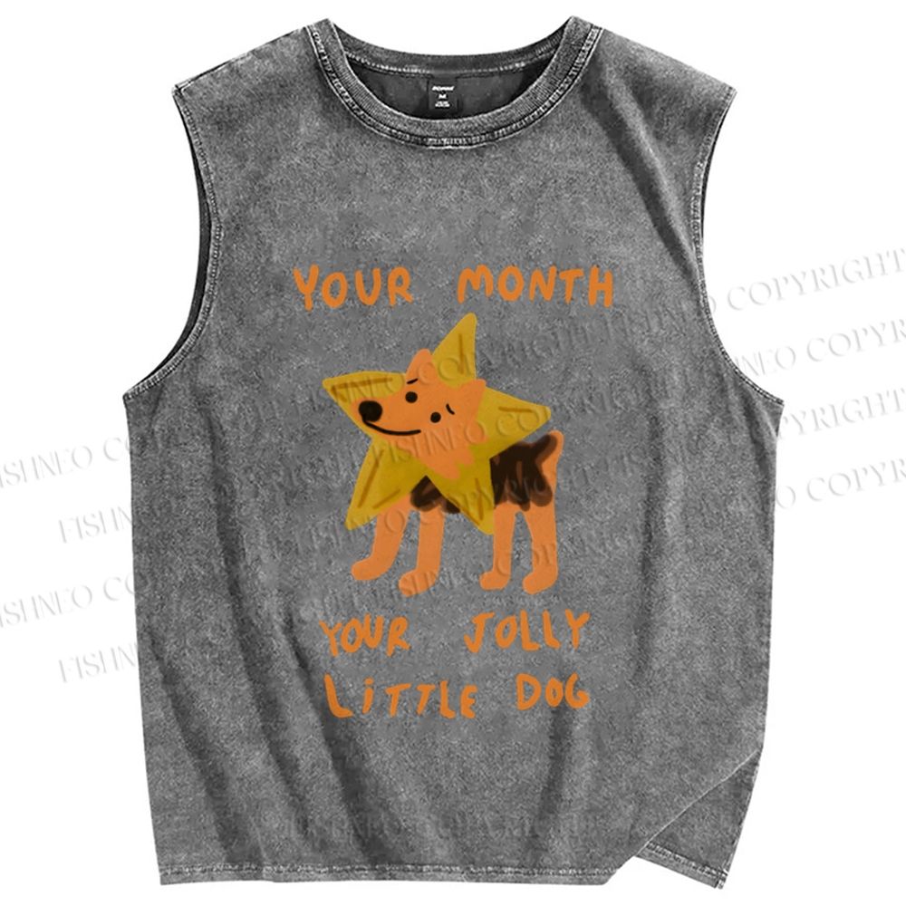 Unisex Your Jolly Little Dog Printed Washed Tank Top