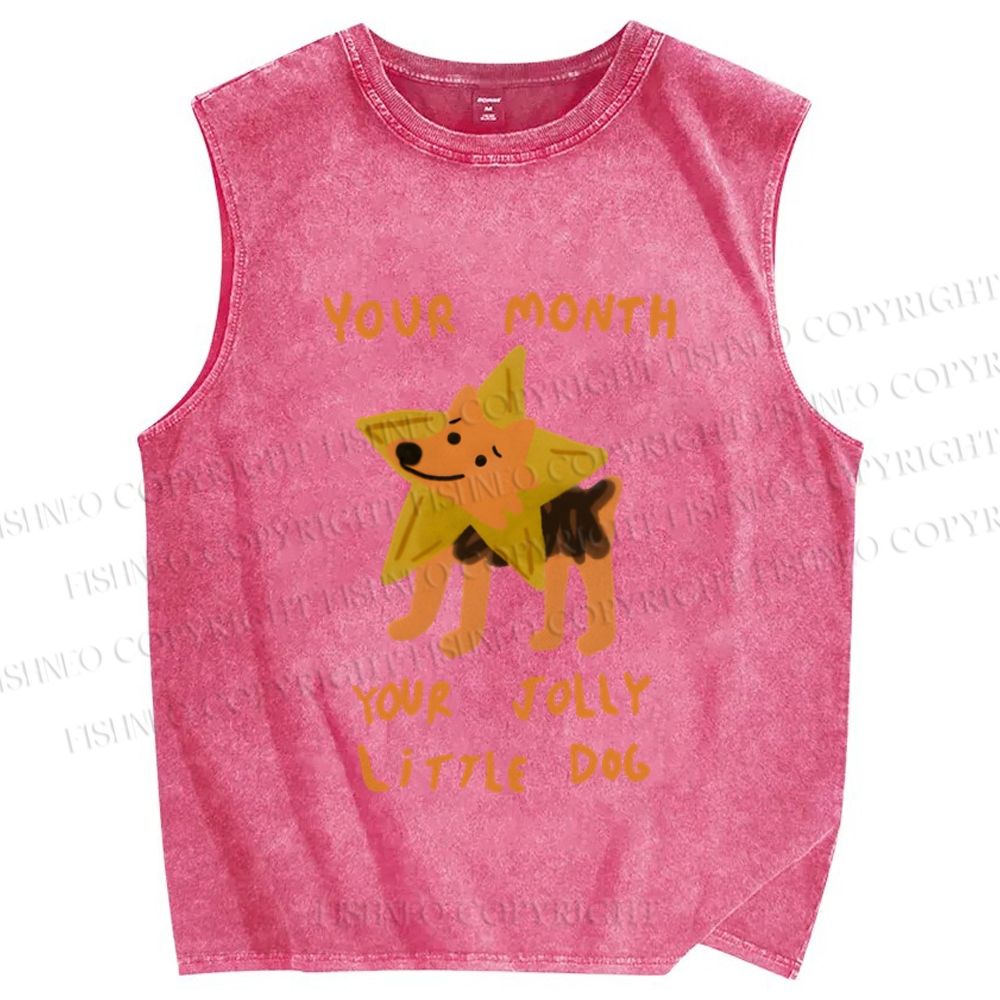 Unisex Your Jolly Little Dog Printed Washed Tank Top