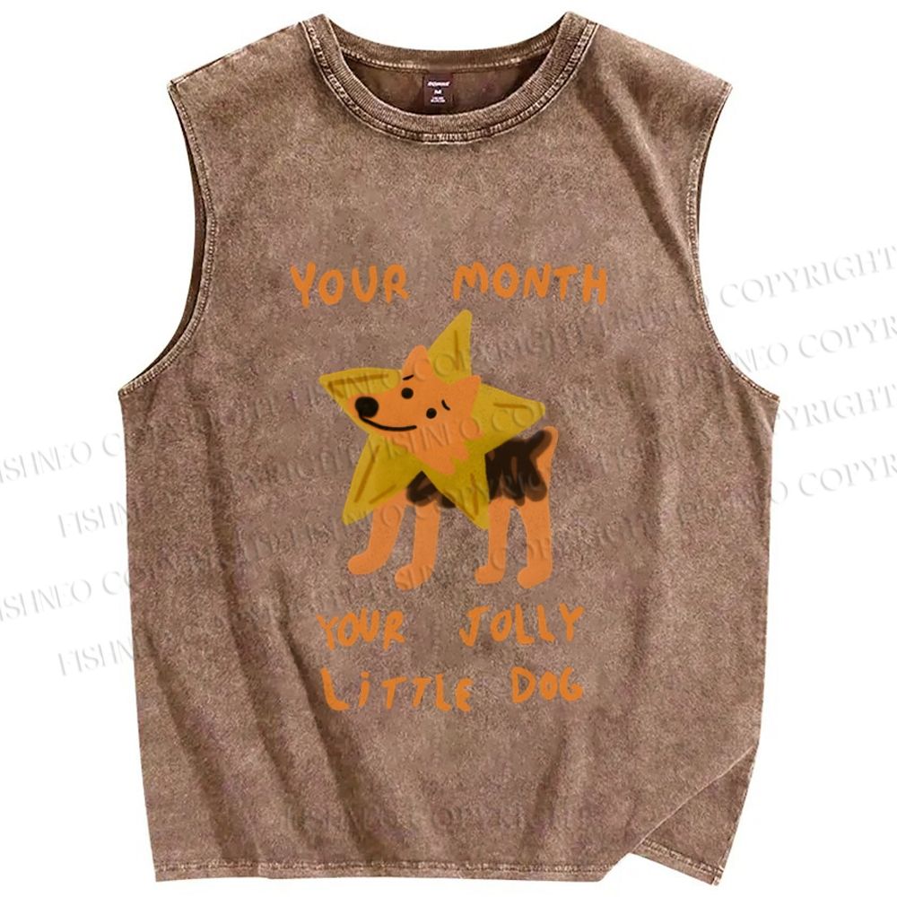 Unisex Your Jolly Little Dog Printed Washed Tank Top